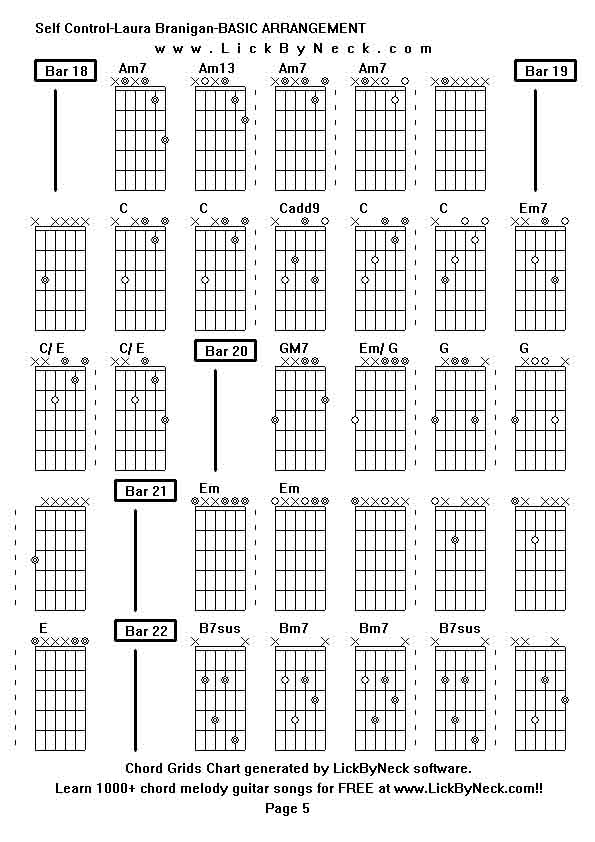 Chord Grids Chart of chord melody fingerstyle guitar song-Self Control-Laura Branigan-BASIC ARRANGEMENT,generated by LickByNeck software.